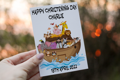 Noah's Ark Christening Card, Congratulations for Christening